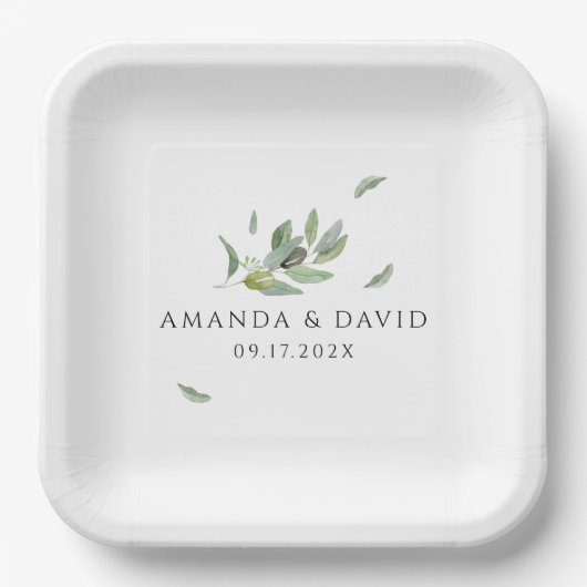 Olive Blätter der Toskana Branch Vielen Dank Pappteller (Vorderseite)