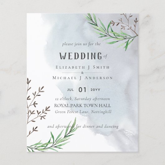 Olive Blätter Dusty Blue Wedding Flyer (Vorne)