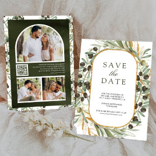 Olive Blätter Foto Collage QR Code Hochzeit Save The Date