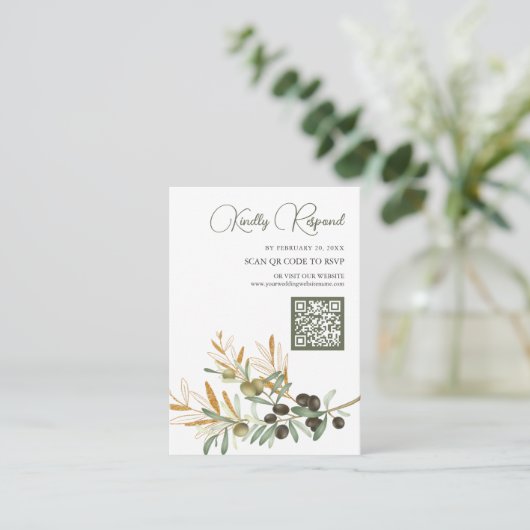 Olive Blätter Gold Branch QR Code UAWG Wedding Begleitkarte (Stehend Vorderseite)