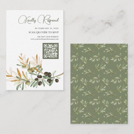 Olive Blätter Gold Branch QR Code UAWG Wedding Begleitkarte (Vorne/Hinten)