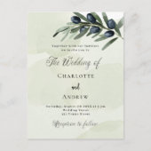 Olive Blätter Grüne Aquarellschrift Hochzeit Einladungspostkarte (Vorderseite)