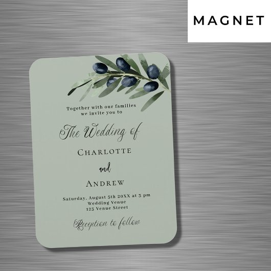 Olive Blätter Grüne Luxushochzeit Einladung Magnet