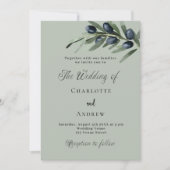 Olive Blätter Grünpflanzen Hochzeit Einladung (Vorderseite)
