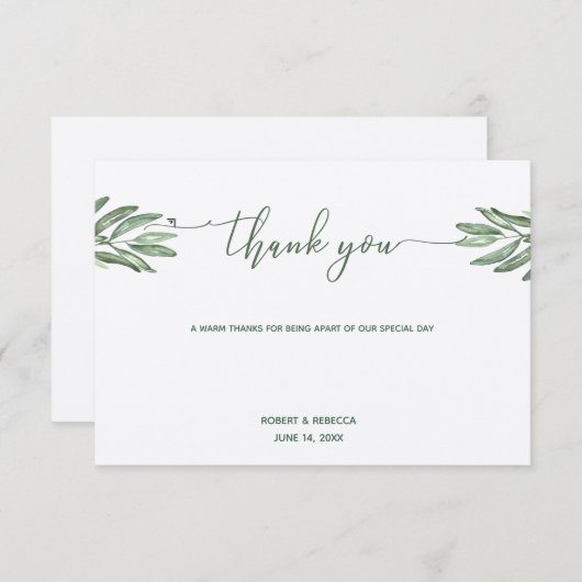 Olive-Blätter Hochzeit Dankeschön-Karte Dankeskarte (Vorne/Hinten)