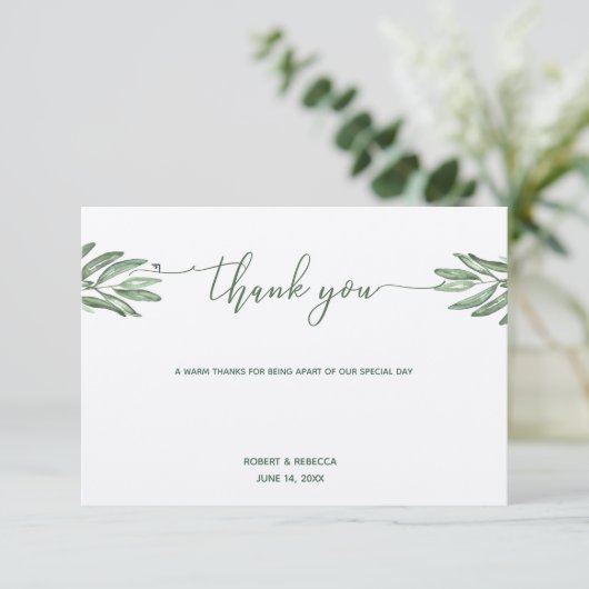 Olive-Blätter Hochzeit Dankeschön-Karte Dankeskarte (Stehend Vorderseite)