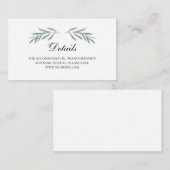 Olive Blätter Hochzeitsdetails. Italienische Beila Begleitkarte (Vorne/Hinten)