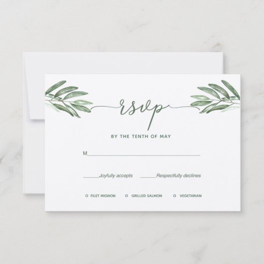 Olive-Blätter Hochzeitskarte RSVP Karte (Vorderseite)