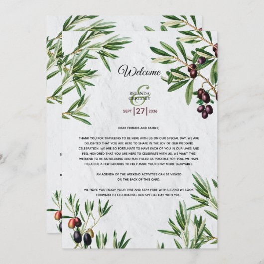 Olive-Blätter Hochzeitstag Begrüßung Programm (Vorne/Hinten)