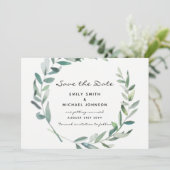 Olive Blätter Save the Date Karte Moderne (Stehend Vorderseite)