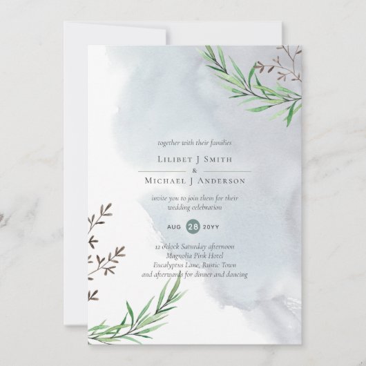 Olive Blätter Wedding Dusty Blue Lemon (Vorderseite)