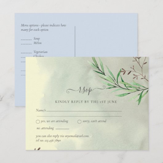Olive Blätter Wedding Dusty Blue Lemon UAWG Postkarte (Vorne/Hinten)