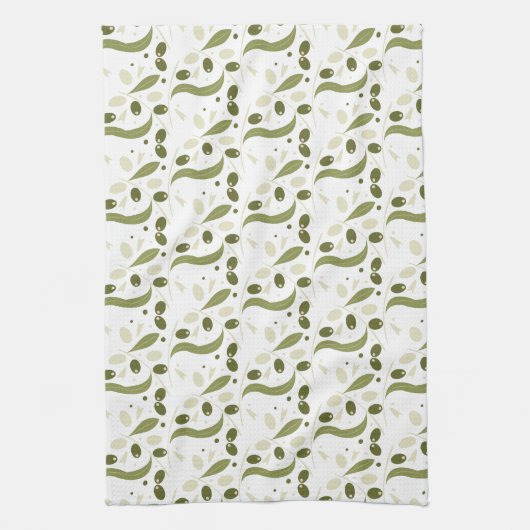 Olive Blätter Zweige Botanische Grünflächen Design Geschirrtuch (Vertikal)