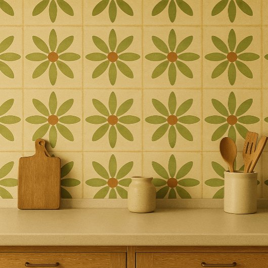 Olive Bloom Tile – Vintage Floral Pattern Fliese