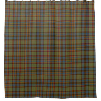 Olive Blue Orange Tartan Plaid Shower Curtain Duschvorhang