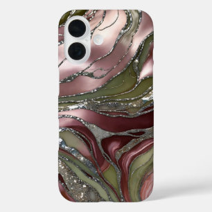 Olive Blush Marmor Handyhülle Gold Luxus iPhone 16 Hülle