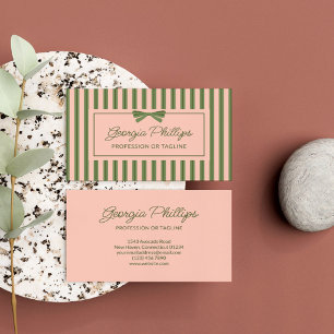 Olive Blush Streifen & Schleife Retro Visitenkarte