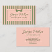 Olive Blush Stripes & Bow Retro Visitenkarte (Vorne/Hinten)