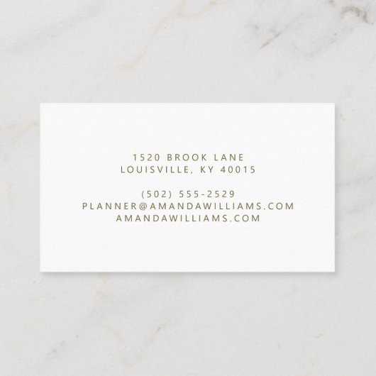 Olive Boho Floral Design Business Card Visitenkarte (Rückseite)