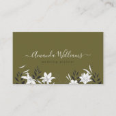 Olive Boho Floral Design Business Card Visitenkarte (Vorderseite)