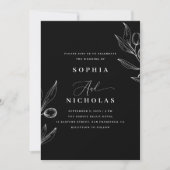 Olive Botanical Black Wedding - Foto & QR Code Einladung (Vorderseite)