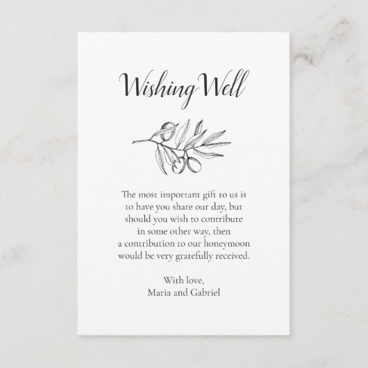 Olive Botanical Wishing Well rustic kraft Wedding Begleitkarte (Vorderseite)