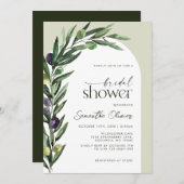 Olive Botanische Blätter Arch Grüne Brautparty Einladung (Vorne/Hinten)