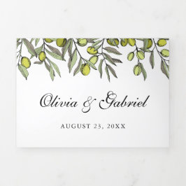 Olive Botanische Hochzeit Dreifach Gefaltete Einladung