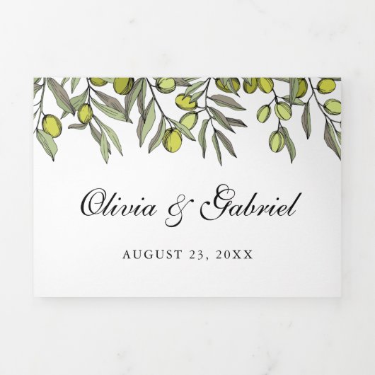 Olive Botanische Hochzeit Dreifach Gefaltete Einladung (Cover)
