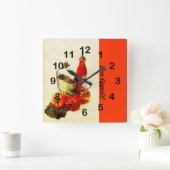 Olive bottles cooking still life quadratische wanduhr (Zuhause)