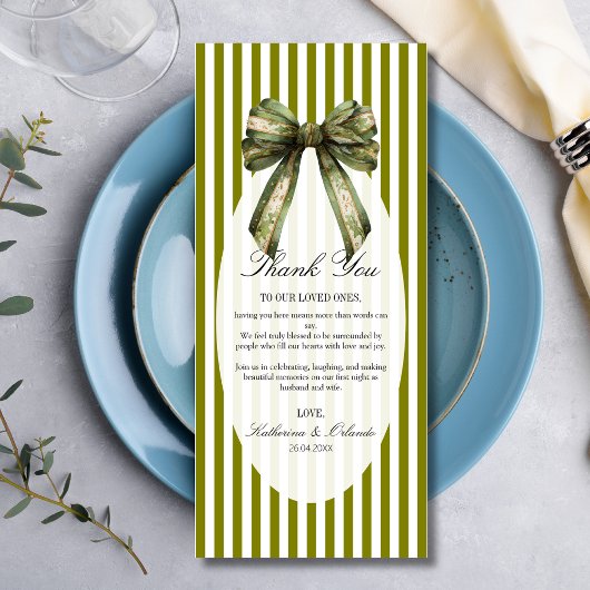 Olive-Bow-Hochzeitsplatzsetting-Dankeskarten Programm