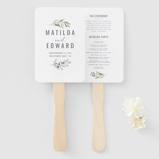 Olive Branch Aquarell bemalt Hochzeitshandfächer Fächer (Vorne und Hinten)