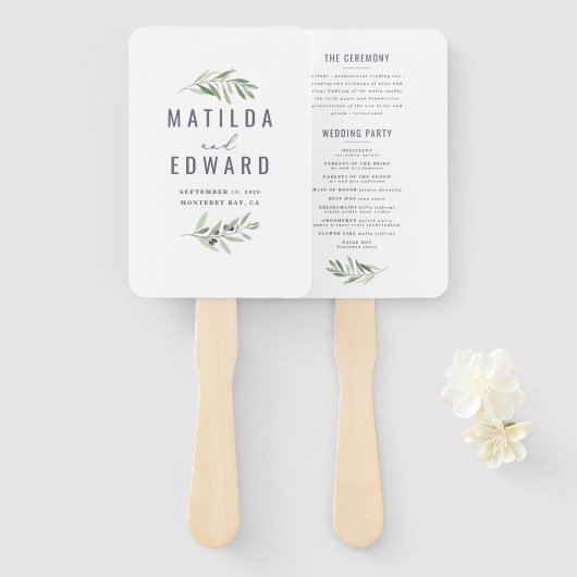 Olive Branch Aquarell bemalt Hochzeitshandfächer Fächer (Vorne und Hinten)