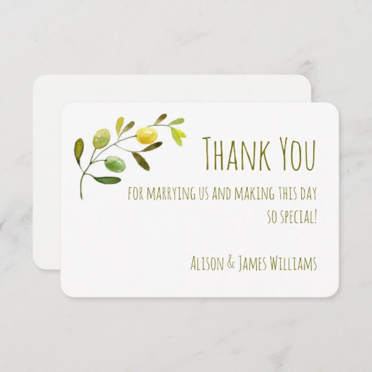 Olive Branch Aquarell Hochzeit danke Karte (Vorne/Hinten)