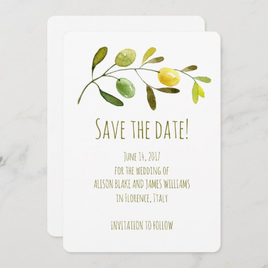 Olive Branch Aquarell Save the Date Karte (Vorne/Hinten)