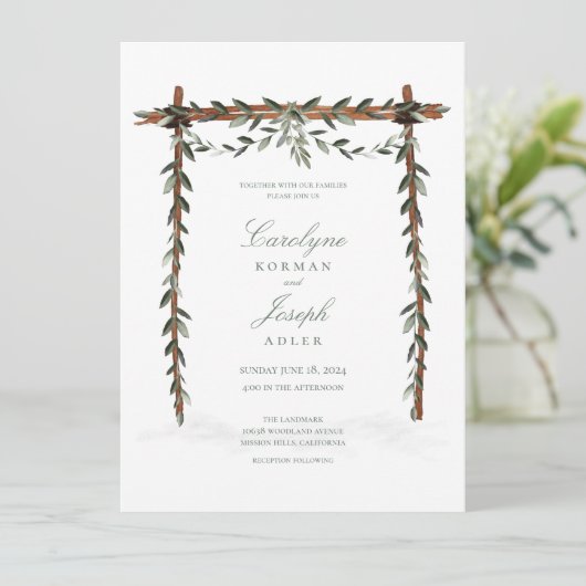 Olive Branch Arch Canopy Hochzeit Einladung (Stehend Vorderseite)