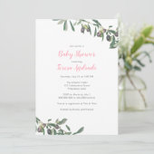 Olive Branch Baby Dusche Botanisch Mittelmeer Einladung (Stehend Vorderseite)