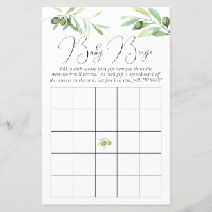 Olive Branch Baby Shooter Bingo Game
