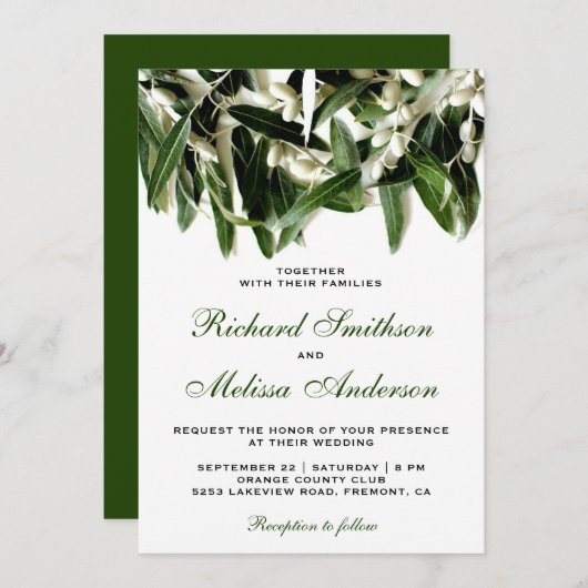 Olive Branch Blätter Botanische Hochzeit Einladung (Vorne/Hinten)