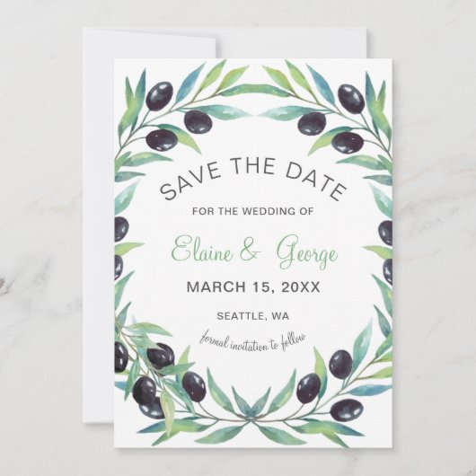 Olive Branch Botanische Hochzeit speichern Sie die Save The Date (Vorderseite)