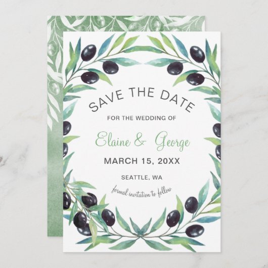 Olive Branch Botanische Hochzeit speichern Sie die Save The Date (Vorne/Hinten)