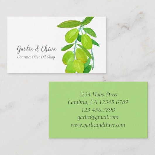 Olive Branch Botanischer Baum Grün Visitenkarte (Vorne/Hinten)