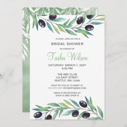 Olive Branch Botanisches Brautparty Einladung (Vorne/Hinten)
