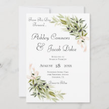 Olive Branch Bouquets Green Wedding Einladung