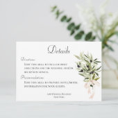 Olive Branch Bouquets Hochzeitsdetails Begleitkarte (Stehend Vorderseite)