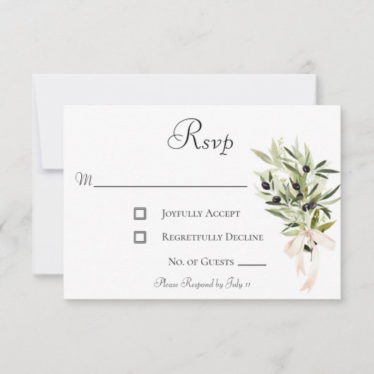 Olive Branch Bouquets Wedding RSVP Karte (Vorderseite)