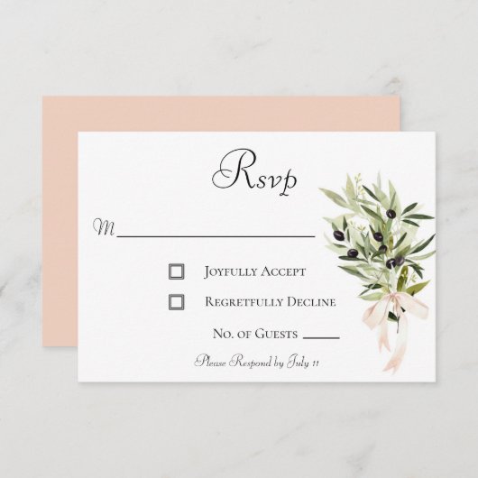 Olive Branch Bouquets Wedding RSVP Karte (Vorne/Hinten)
