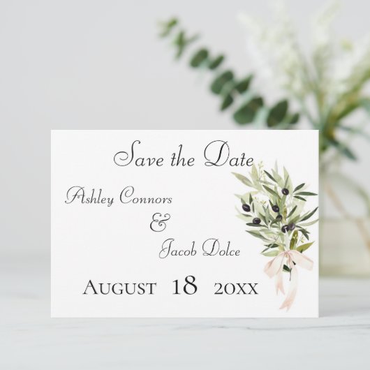 Olive Branch Bouquets Wedding Save The Date (Stehend Vorderseite)