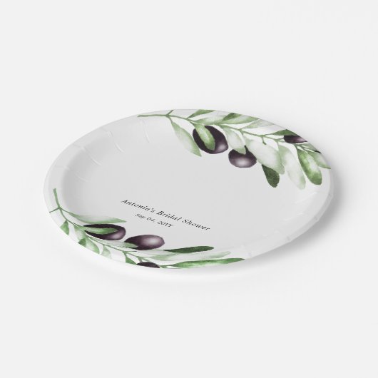 Olive Branch Brautparty Pappteller (Schrägansicht)