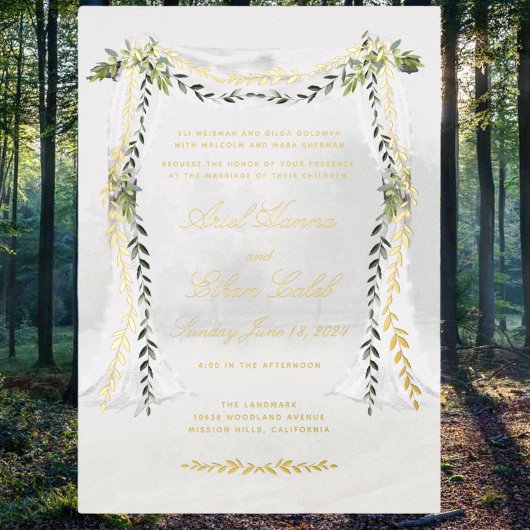 Olive Branch Chuppah Forest Wedding Gold Folieneinladung